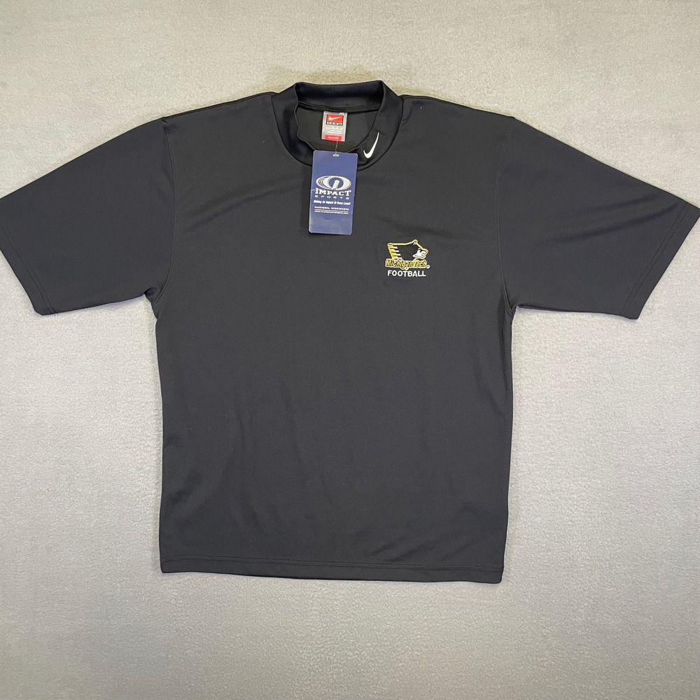 Nike T-Shirt Mens Medium Black Michigan Tech Huskies Football Fit Dry Mock Neck